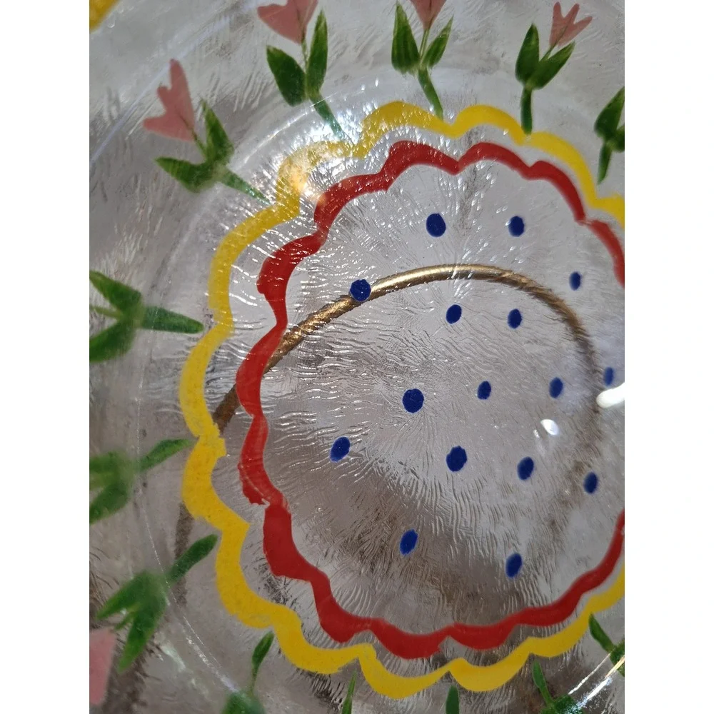 Vintage 1960's MacKensie-Childs Reverse Hand Painted Fused Glass Tulip Plate - Picture 3 of 12
